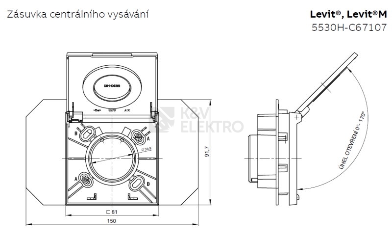 Obrázek produktu ABB Levit M zásuvka centrálního vysávání ocelová/kouřová černá 5530H-C67107 69 1
