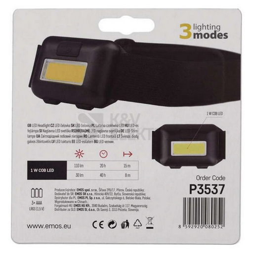 Obrázek produktu COB LED čelovka EMOS P3537 110lm 3x AAA 4