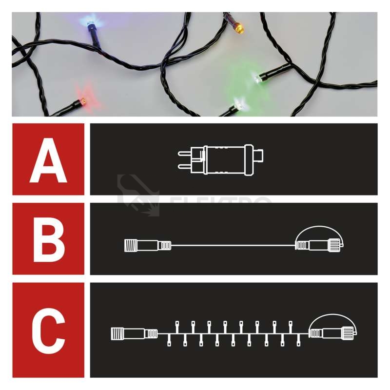 Obrázek produktu Propojovací vánoční řetěz se zdrojem EMOS Connecting D1AM01 ZY2279 startovní sada pro spojovací řetězy 10m multicolor 5