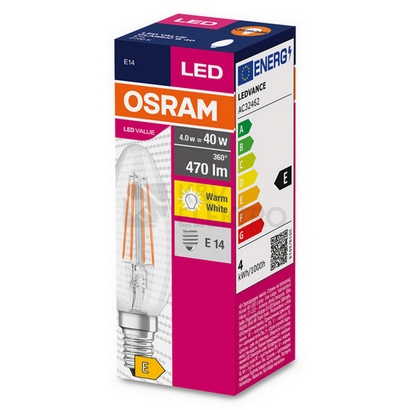 Obrázek produktu LED žárovka E14 OSRAM VALUE CL B FIL 4W (40W) teplá bílá (2700K) svíčka 4