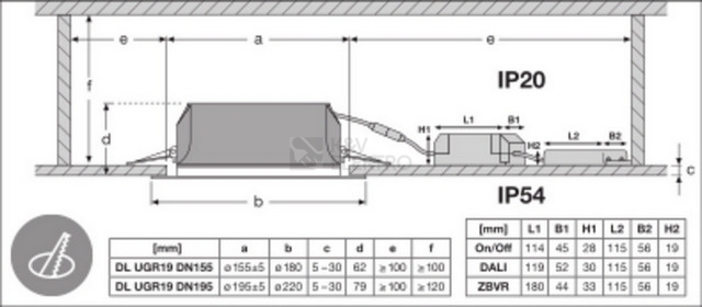 Obrázek produktu LED podhledové svítidlo LEDVANCE Downlight UGR<19 155mm 14W 3000K teplá bílá IP54 7