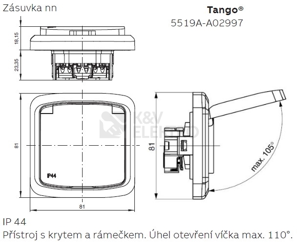 Obrázek produktu ABB Tango zásuvka IP44 hnědá 5519A-A02997 H 2