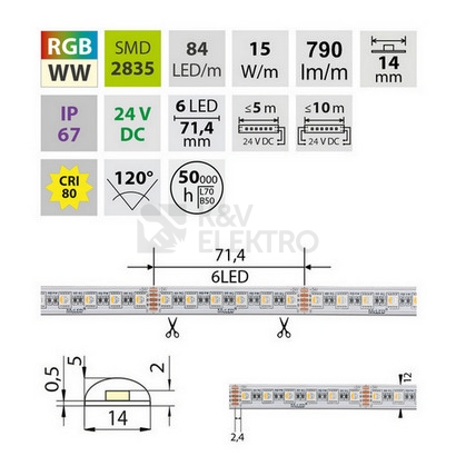 Obrázek produktu  LED pásek McLED 24V RGBW WW teplá bílá 14mm IP67 15W/m ML-128.002.90.2 1