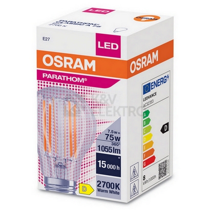 Obrázek produktu  LED žárovka E27 OSRAM Filament PARATHOM CLA FIL 7,5W (75W) teplá bílá (2700K) 3