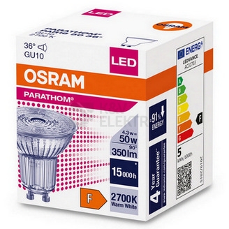 Obrázek produktu LED žárovka GU10 PAR16 OSRAM PARATHOM 4,3W (50W) teplá bílá (2700K), reflektor 36° 2
