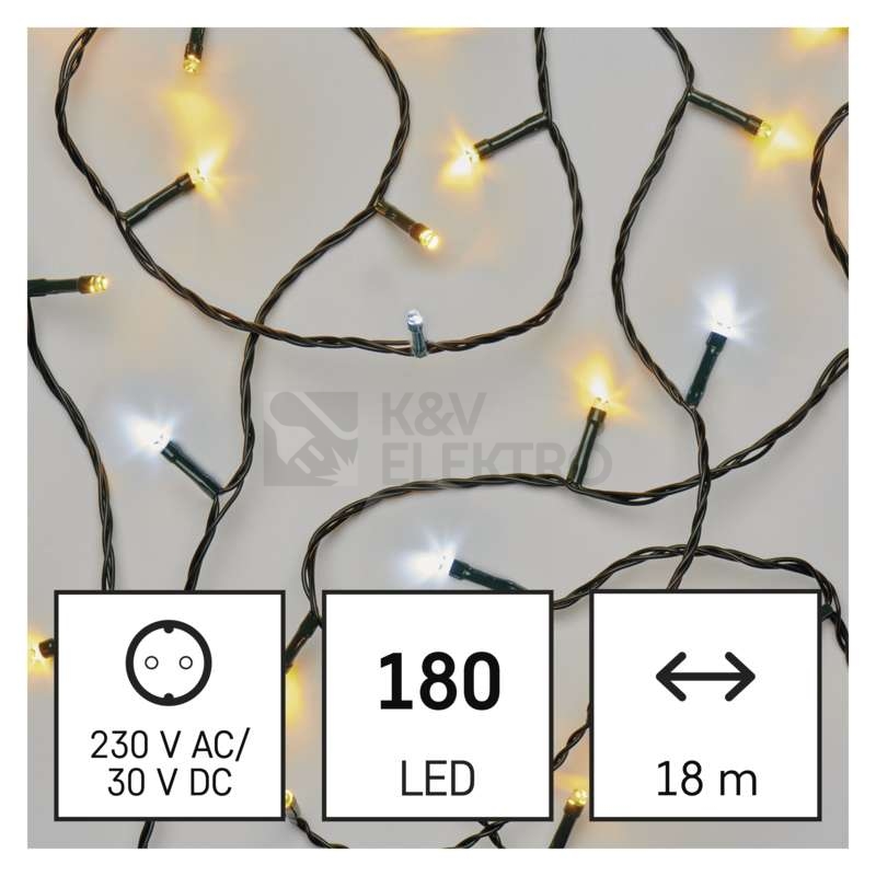 Obrázek produktu  Vánoční osvětlení EMOS D4AN06 180LED řetěz 18m teplá/studená bílá s časovačem 3