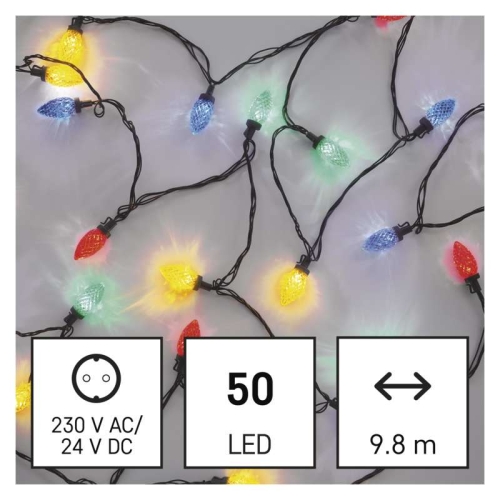 Vánoční osvětlení EMOS D5ZM01 50LED řetěz 9,8m barevné žárovky 8 programů