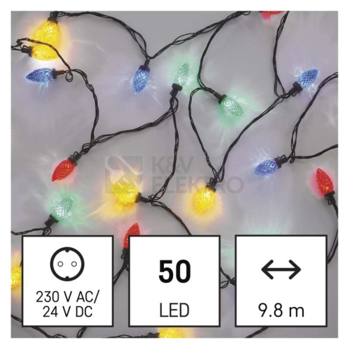  Vánoční osvětlení EMOS D5ZM01 50LED řetěz 9,8m barevné žárovky 8 programů