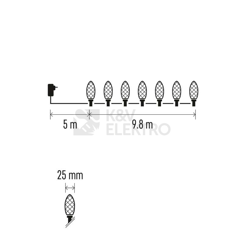 Obrázek produktu  Vánoční osvětlení EMOS D5ZM01 50LED řetěz 9,8m barevné žárovky 8 programů 1