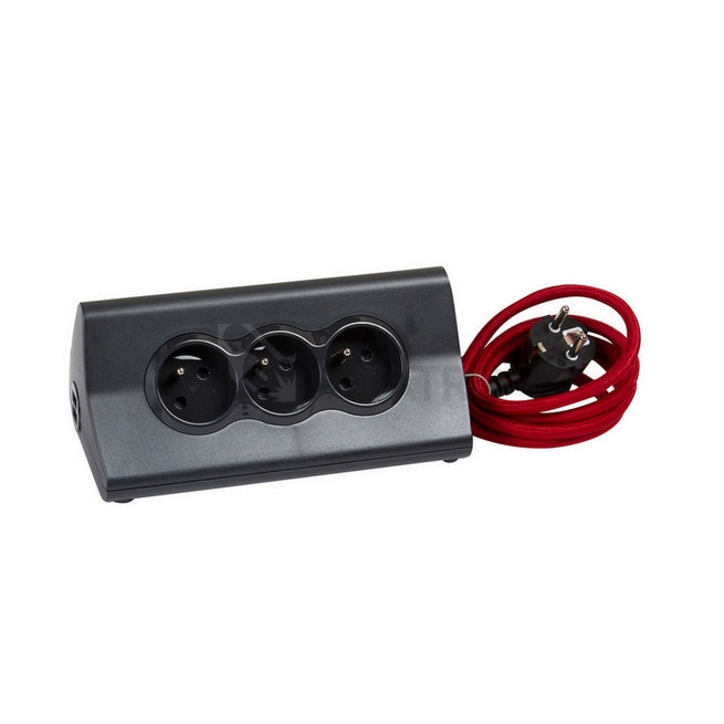 Obrázek produktu Prodlužovací kabel 1,5m 3zásuvky USB A+A s vypínačem se stojanem na tablet Legrand 50411 černá 3
