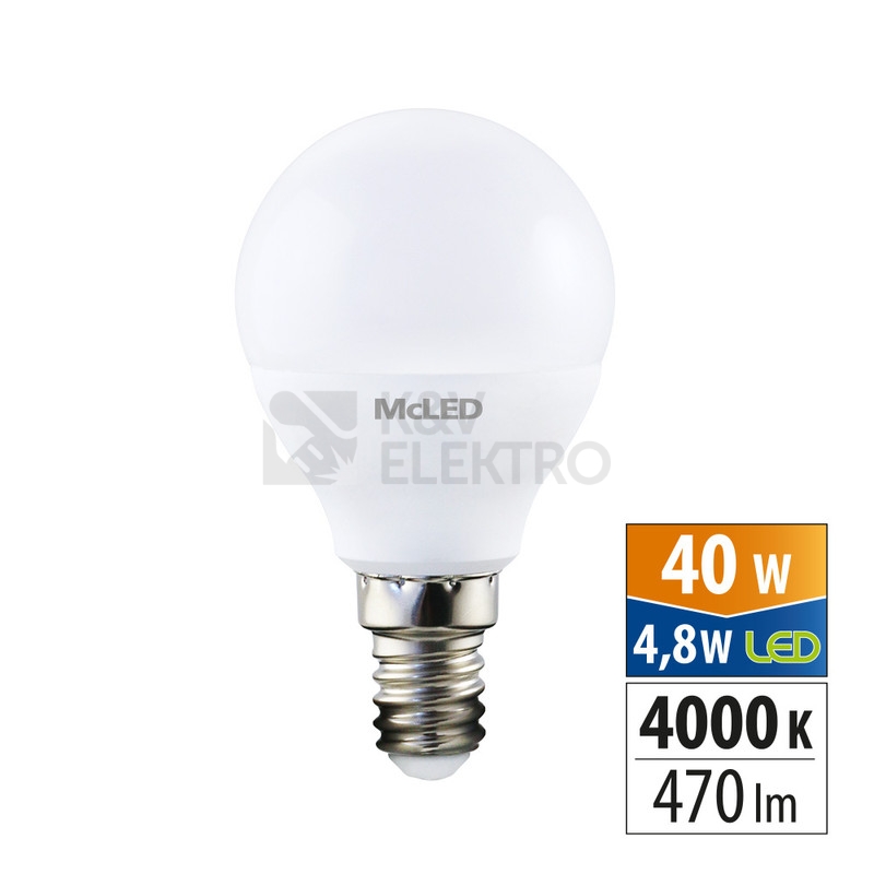 Obrázek produktu LED žárovka E14 McLED 4,8W (40W) neutrální bílá (4000K) ML-324.038.87.0 6