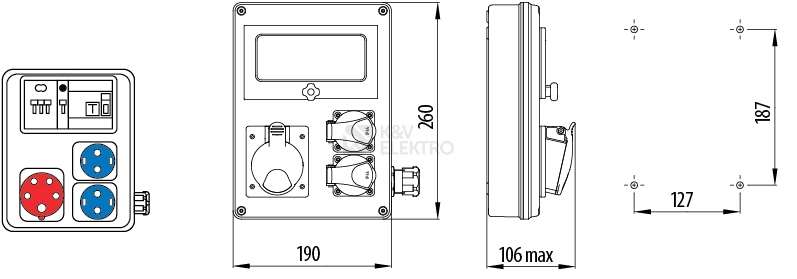 Obrázek produktu Zásuvková skříň ETI EDS8 2/1 16 B IP54 2x230V 1x400V/16A/5p 001105410 (EDS8 2-2/1-5 16) 5