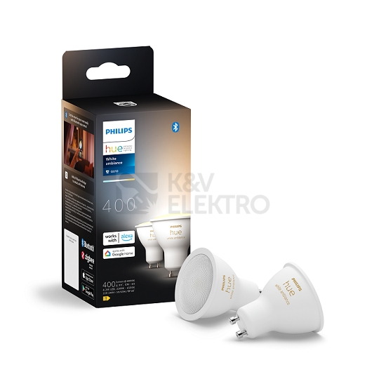 Obrázek produktu  LED žárovka GU10 Philips Hue 2ks 4,2W (50W) White Ambiance (2200-6500K) stmívatelná 4
