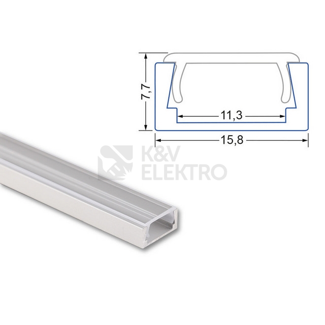 Obrázek produktu Přisazený hliníkový profil PG2 16x8mm s čirým difuzorem 1m McLED ML-761.003.74.1 4