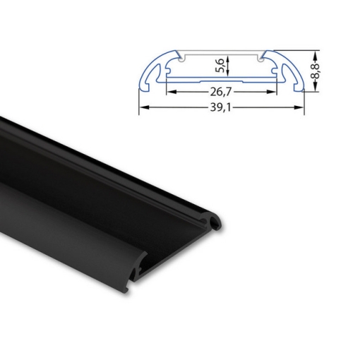 Přisazený hliníkový profil McLED PX2 40x9mm včetně difuzoru 1m černý ML-761.305.86.1