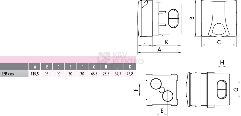 Obrázek produktu Zásuvka zapuštěná ETI EZB 1653 16A/400V/5P IP44 004482099 1