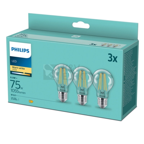  LED žárovky Philips CLASSIC 75W A60 E27 WW 3ks