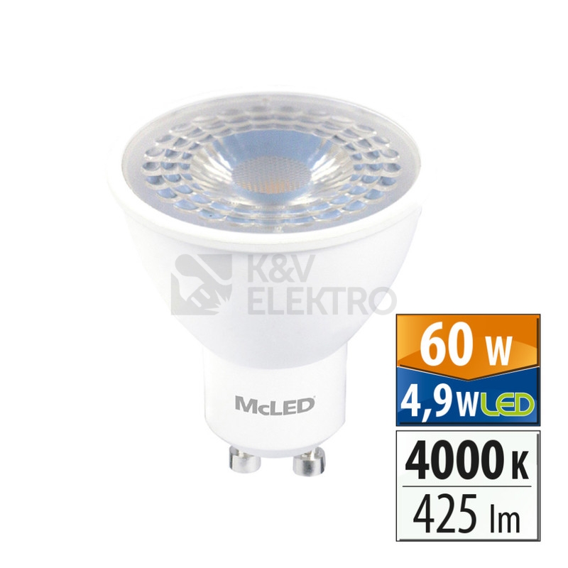Obrázek produktu LED žárovka GU10 McLED 4,9W (60W) neutrální bílá (4000K), reflektor 38° ML-312.168.87.0 6
