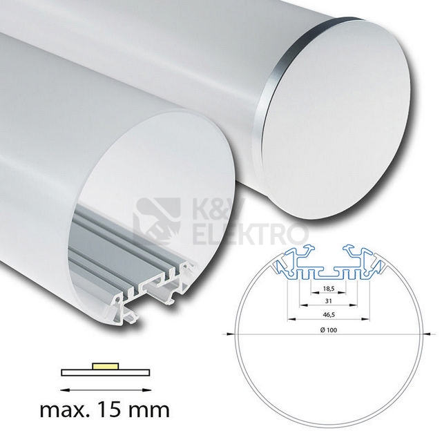 Obrázek produktu Závěsný hliníkový profil McLED ZK Ø 100mm vč. mléčného difuzoru 2m ML-761.032.43.2 5