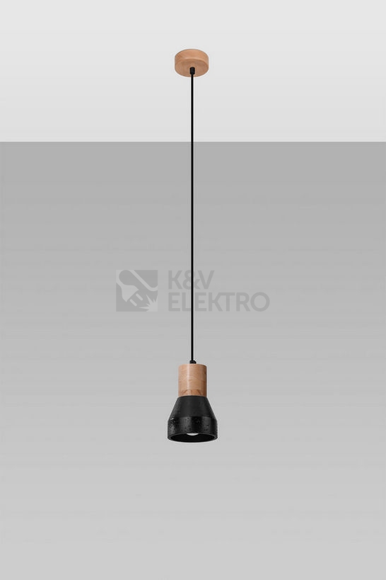 Obrázek produktu Závěsné svítidlo SOLLUX Qubic E27 1x60W bez zdroje beton/dřevo černá/přírodní dřevo SL.0963 1
