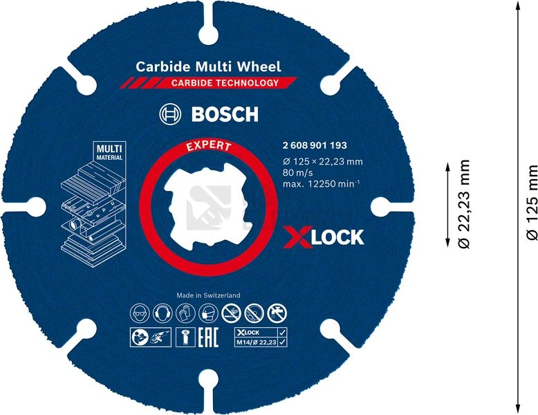 Obrázek produktu Víceúčelový řezný kotouč 125mm Bosch EXPERT Carbide Multi Wheel X-LOCK 2.608.901.193 18