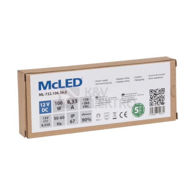 Obrázek produktu LED napájecí zdroj McLED 12VDC 8,33A 100W ML-732.106.39.0 1