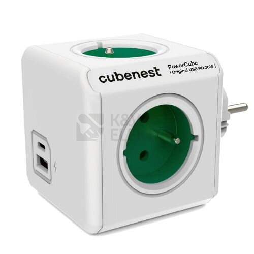 CUBENEST POWERCUBE ORIGINAL USB PD 20W 4x230V + USB A+C zelená