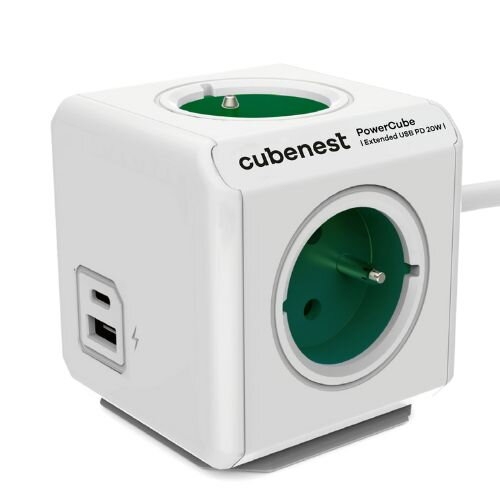 CUBENEST POWERCUBE EXTENDED USB 4 zásuvky, přívod 1,5m zelená