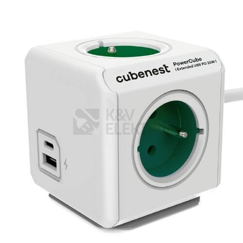  CUBENEST POWERCUBE EXTENDED USB 4 zásuvky, přívod 1,5m zelená