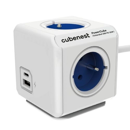 CUBENEST POWERCUBE EXTENDED USB A+C 4 zásuvky, přívod 1,5m modrá