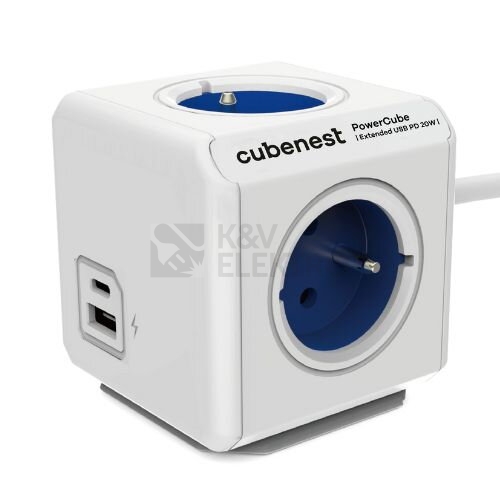 CUBENEST POWERCUBE EXTENDED USB A+C 4 zásuvky, přívod 1,5m modrá