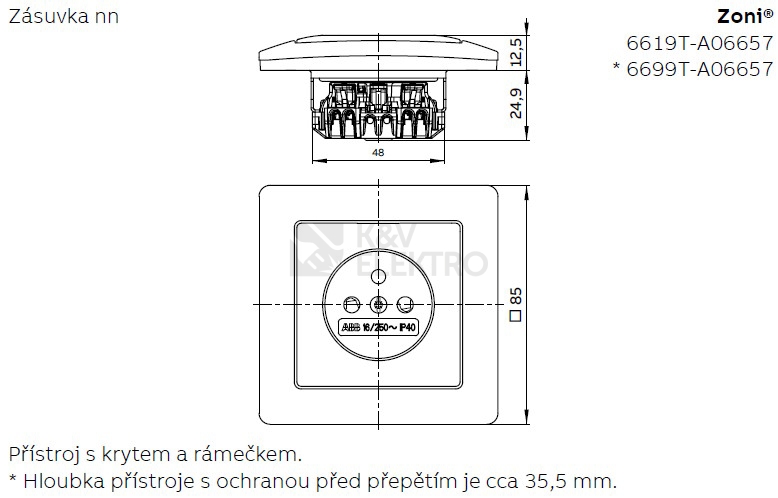 Obrázek produktu ABB Zoni zásuvka bílá 6619T-A06657 500 s clonkami (2CHT196657A4500) 1