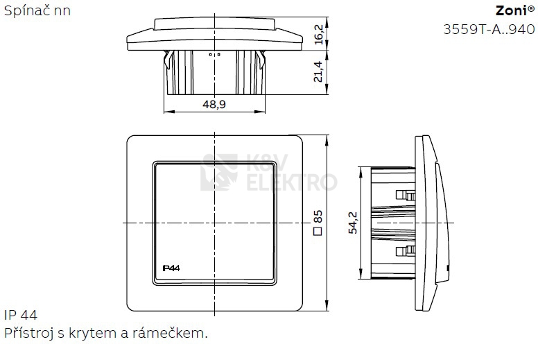Obrázek produktu ABB Zoni vypínač č.5 IP44 matná bílá 3559T-A05940 240 3