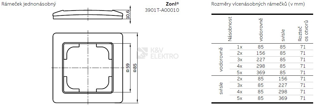 Obrázek produktu ABB Zoni rámeček matná černá/bílá 3901T-A00010 137 (2CHT010010A6137) 1