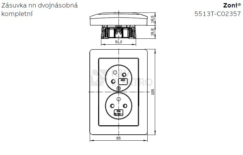 Obrázek produktu ABB Zoni dvojzásuvka matná černá/bílá 5513T-C02357 137 s clonkami (2CHT132357C4137) 1