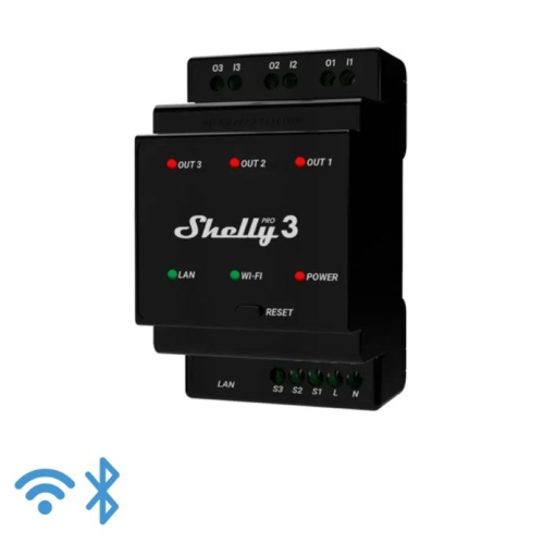 Shelly spínací modul Pro 3 3x 16A WiFi, LAN