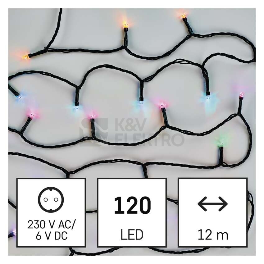 Obrázek produktu Vánoční osvětlení EMOS GoSmart (WiFi) D4ZR02 120LED řetěz 12m RGB 64 programů s časovačem 8