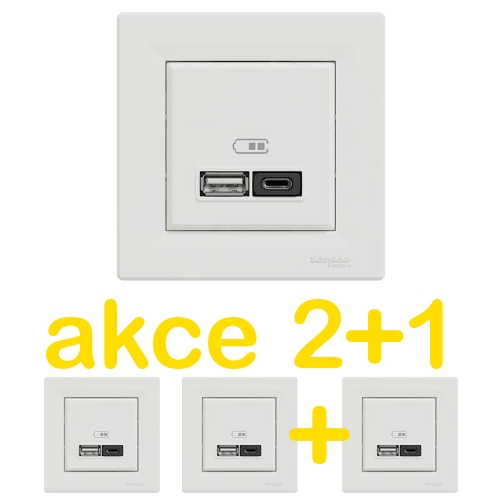 Schneider Electric Asfora rychlonabíječka USB A+C 3A 45W bílá balení 2+1ks zdarma KIT_EPH2700421X3