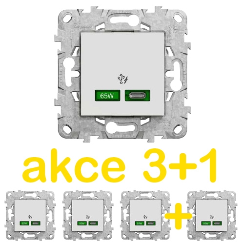 Schneider Electric Nová Unica rychlonabíječka USB-C 3,25A 65W bílá balení 3+1ks zdarma KIT_NU501418X4