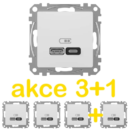 Schneider Electric Sedna Design/Elements rychlonabíječka USB A+C 3A 45W bílá balení 3+1ks zdarma KIT_SDD111404X4