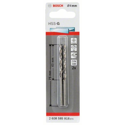 Vrtáky do kovu 4,0mm HSS-G DIN338 blistr 2ks Bosch 2.608.585.916