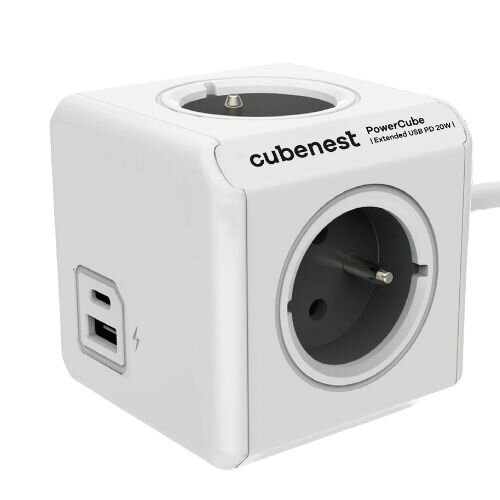 CUBENEST POWERCUBE EXTENDED USB 4 zásuvky, přívod 3m šedá