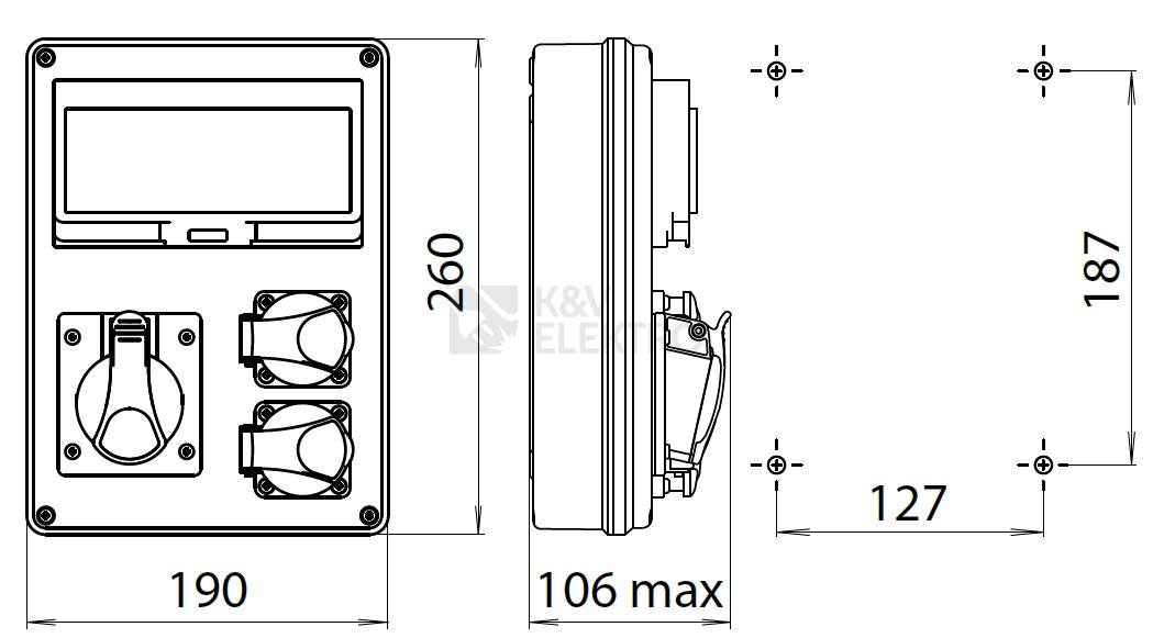 Obrázek produktu  Zásuvková skříň ETI EDS8 RCD 4 B IP44 4x230V jištěná s chráničem 001105206 1