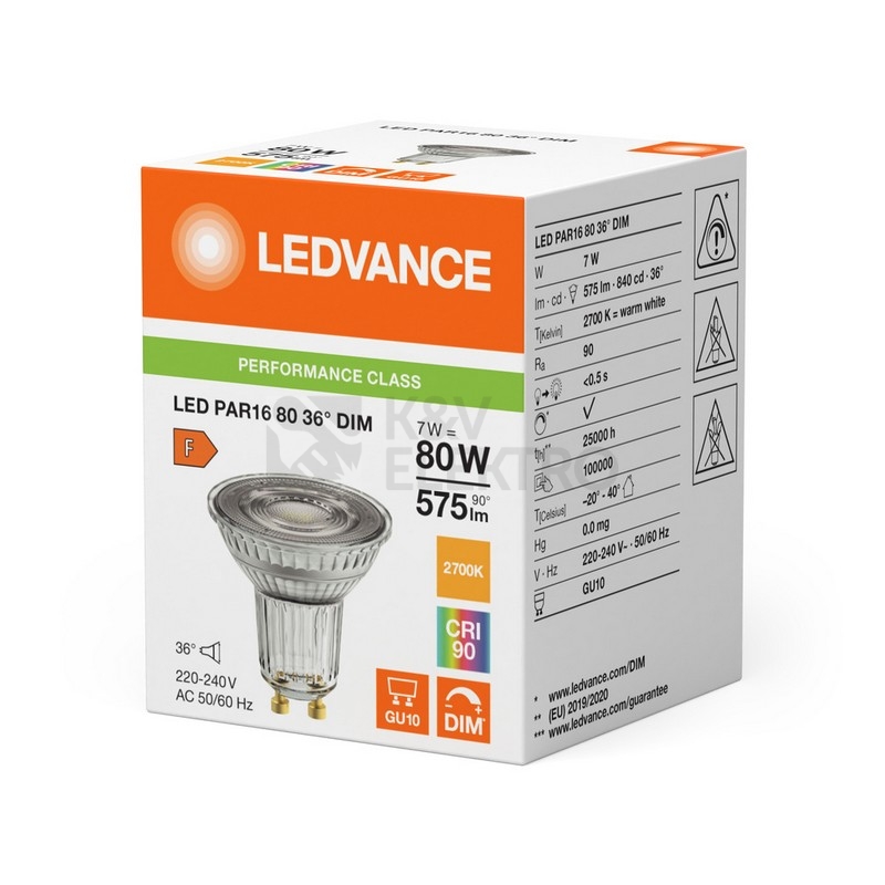 Obrázek produktu LED žárovka GU10 LEDVANCE 7W (80W) teplá bílá (2700K) stmívatelná reflektor 36° 1