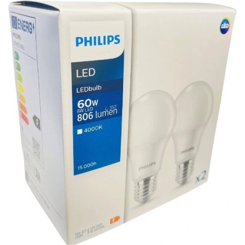 LED žárovky E27 Philips A60 8W (60W) neutrální bílá (4000K) 2ks