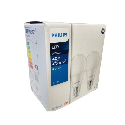 LED žárovky E27 Philips A60 4,9W (40W) teplá bílá (2700K) 2ks