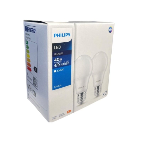 LED žárovky E27 Philips A60 4,9W (40W) neutrální bílá (4000K) 2ks