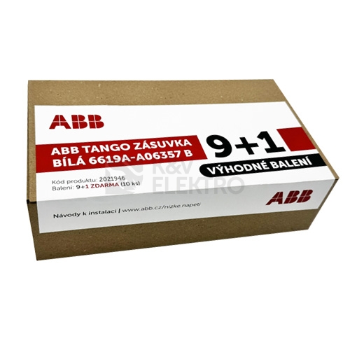  ABB Tango zásuvka bílá 6619A-A06357 B s clonkami PROMO balení 9+1