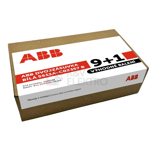 Obrázek produktu  ABB Tango dvojzásuvka bílá 5513A-C02357 B s clonkami PROMO balení 9+1 0