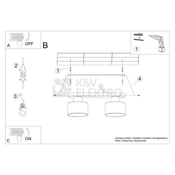 Obrázek produktu Stropní svítidlo SOLLUX SAVAR 2 černé E27 2x60W bez žárovky SL.1130 5